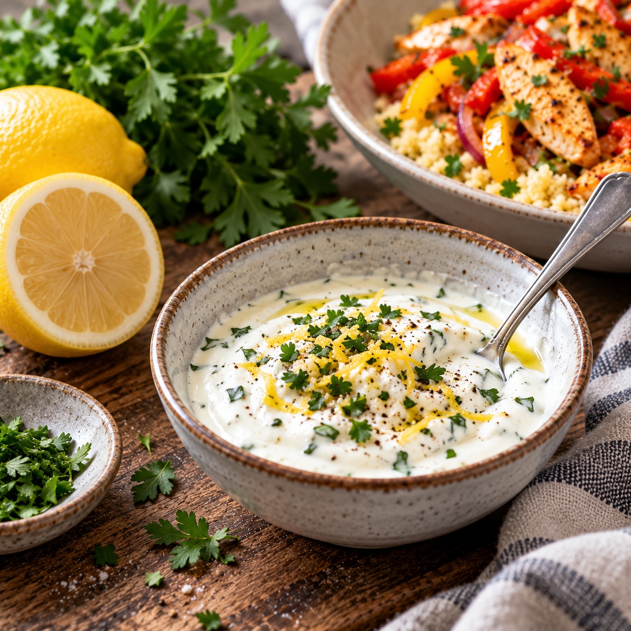 Zitronenjoghurt als frische Sauce zum 15-Minuten-Hendl